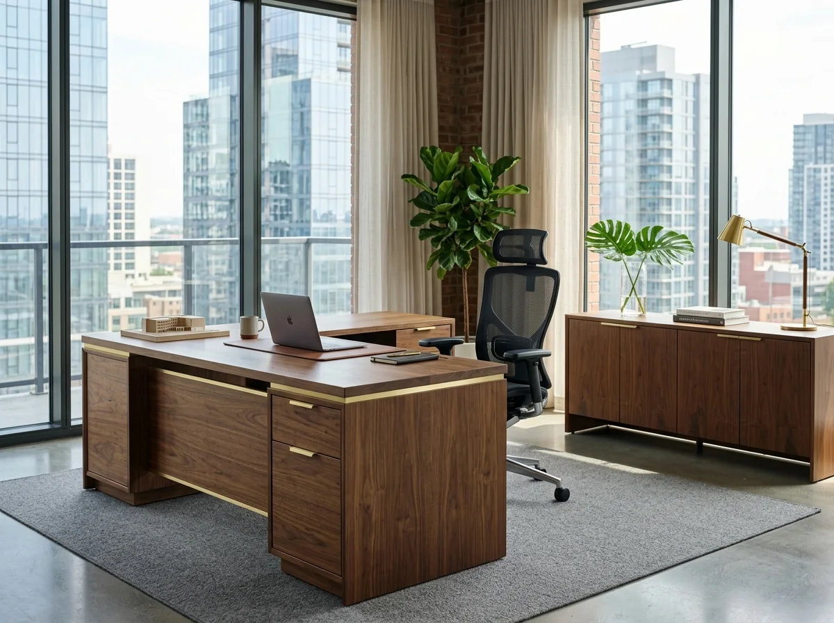 Executive Walnut Director Desk & Seating